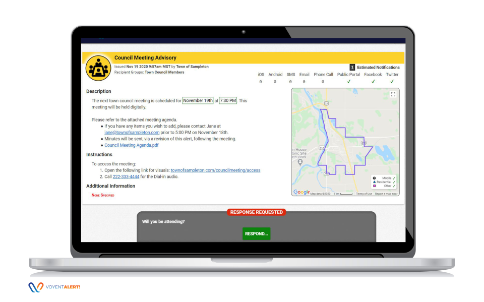 screenshot of Voyent Alert!